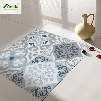 

Funlife Anti-Slip Waterproof Self-Adhesive Removable Floor Sticker Wall Sticker Blue &Grey Mediterranean Geometry Bathroom DB116