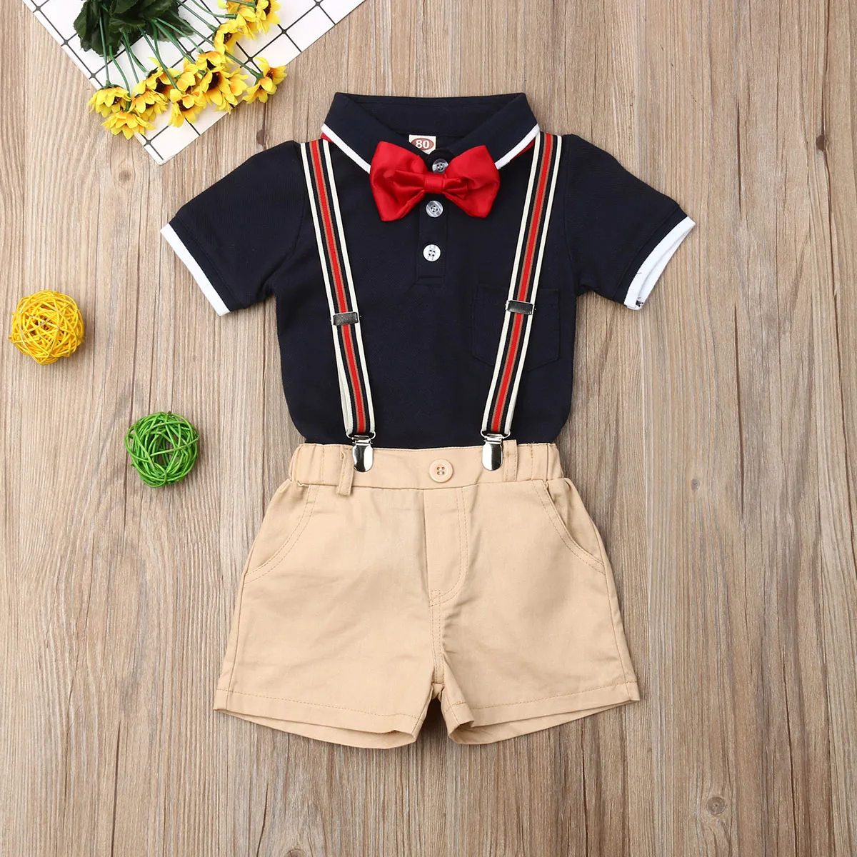 

Pudcoco Summer Toddler Baby Boy Clothes Solid Color T-Shirt Tops Strap Short Pants 2Pcs Outfits Gentleman Formal Clothes Summer