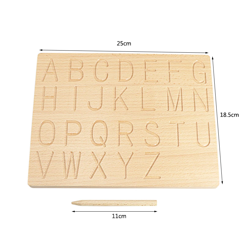 Montessori Tracing Groove Toys Writing Board Alphabet ABC Letters Board Double Shapes Number 1-10 Plush Double Side Beech Wood 6