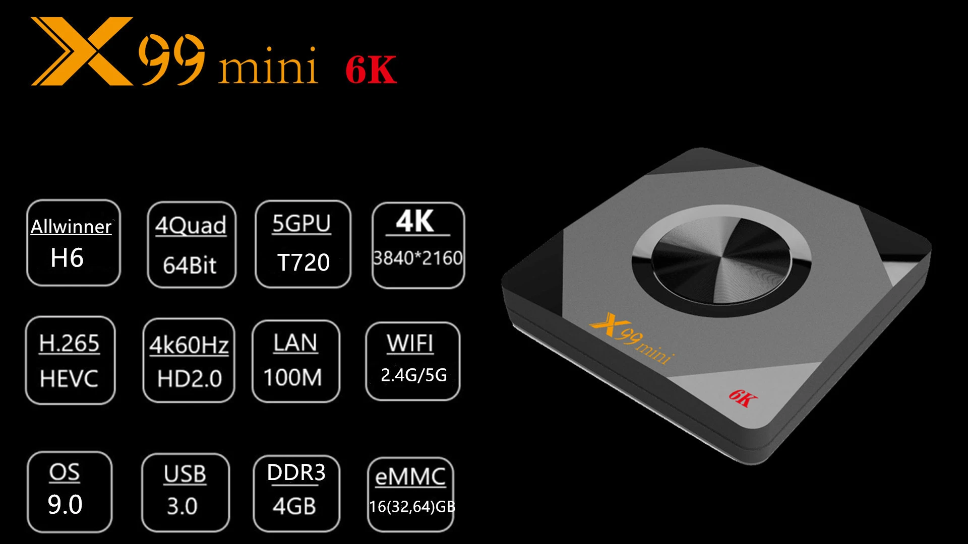 YITESIKAI X99 Мини Android 9,0 ТВ приставка 2,4G/5G wifi 6K Allwinner H6 Четырехъядерный 4K медиаплеер 4GB 64 GB/32 GB USB3.0 ТВ приставка