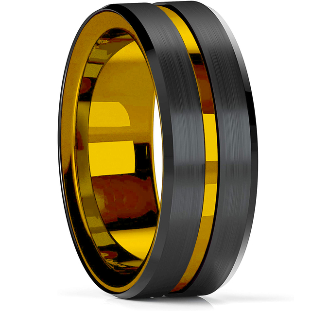 8mm Stainless Steel Frosted Rings Gold Black Silver Color Groove Beveled Edge Carbon Fiber Ring For Men Drop Shipping
