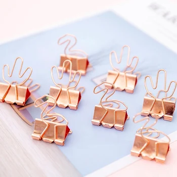 

4pcs/set Rose Gold Flamingo Cactus Student Folder Storage Account Book Swallowtail Clip Kawaii Stationery Office School Supplies