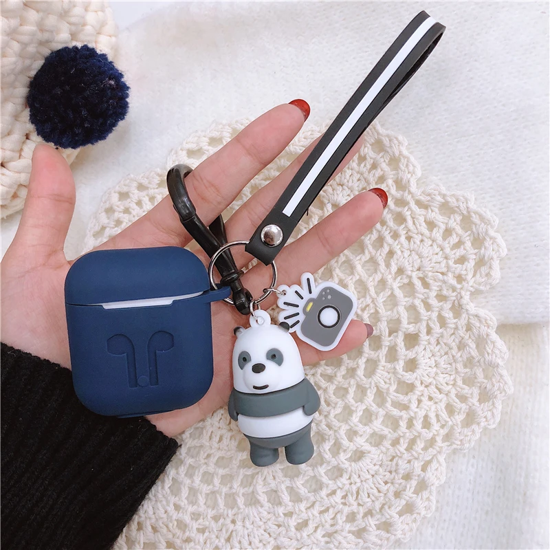 Милый силиконовый Bluetooth беспроводной чехол для наушников с медведями, пандой, гризли, ледяным медведем для AirPods 2, США, мультяшный брелок, гарнитура - Цвет: Only earphone box
