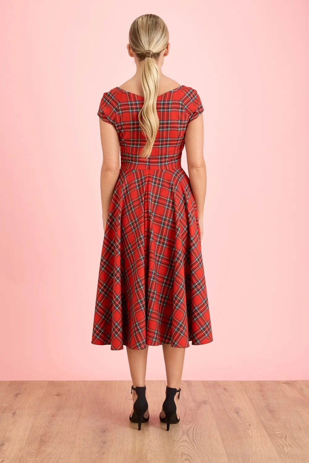 30- women vintage 50s tartan fitted wrap neck swing dress in red rockabilly plus size vestidos elegant dresses