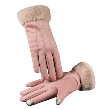

New Winter Suede Gloves Women Contact Screen Leather Glove Female Long Finger Autumn Mittens Fashion Warm Velvet Driving Gloves