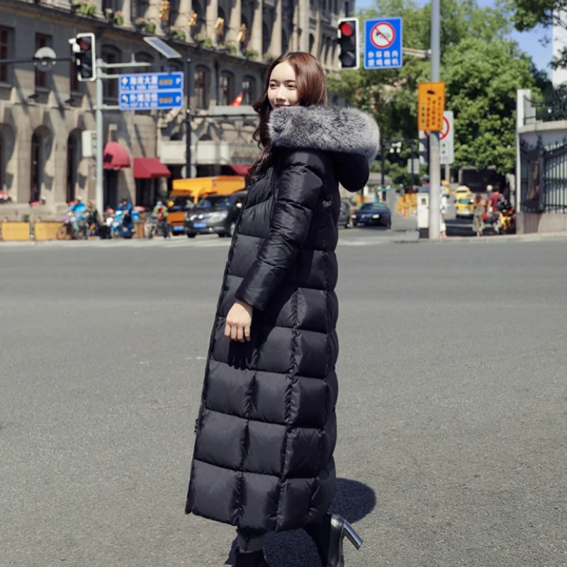 Winter ultra light duck down jackets women new style large wool collar slim lady jacket fashion thickened long female coat