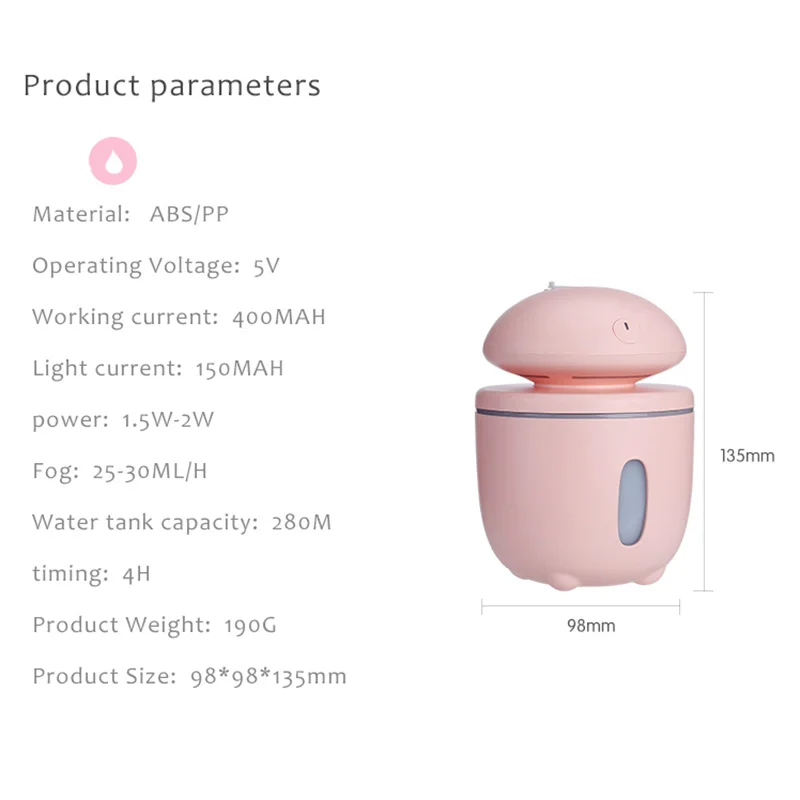 Mini Aroma Diffuser Humidifier Mushroom Diffuseur Huile Essentiel Oil Air Humidificador Diffusor De Aroma For Office Home Car-Wh