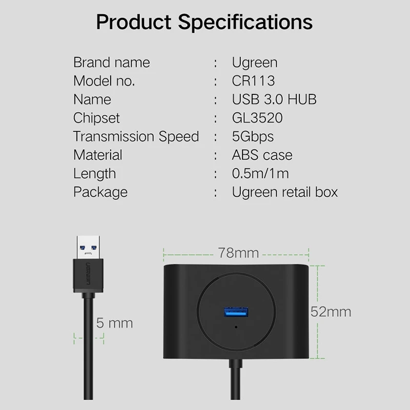 USB 3,0 концентратор 4 порта USB hub-разветвитель для Macbook ноутбук ПК компьютер HDD черный
