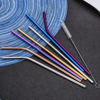 

2/4/8Pcs paille inox Reusable Drinking Straw High Quality 304 Stainless Steel Metal Straw with Cleaner Brush For Mugs And bottle