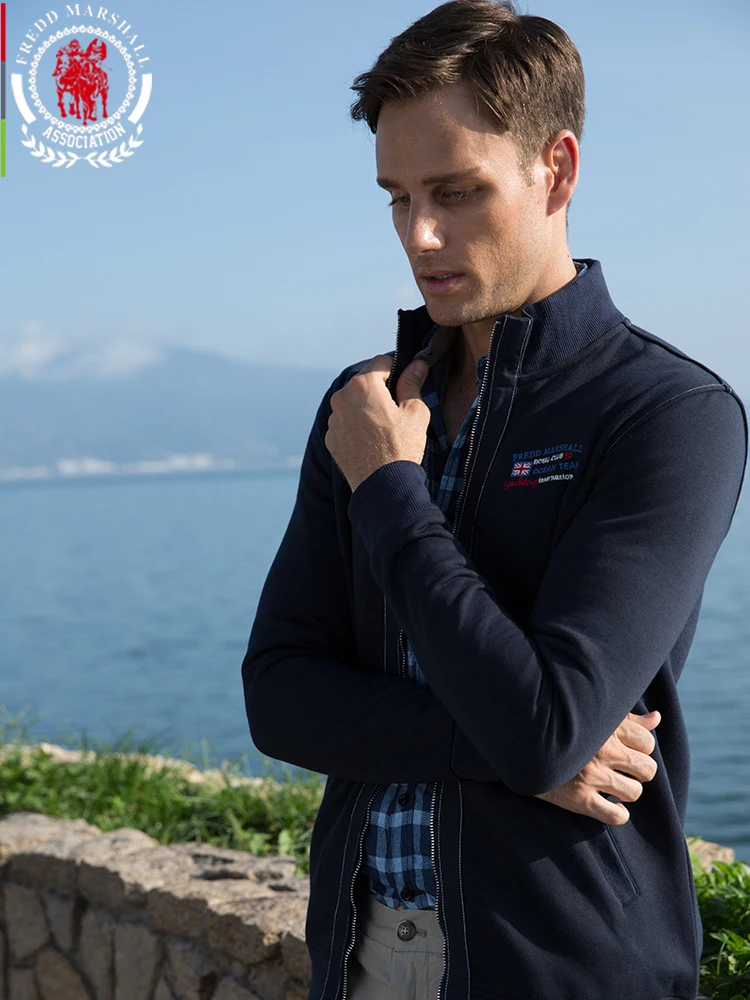 

Fredd Marshall 2019 Autumn New Men Classic Jacket 100% Cotton Stand Collar Warm Thick Jacket Casual Business Coats Male Knitwear