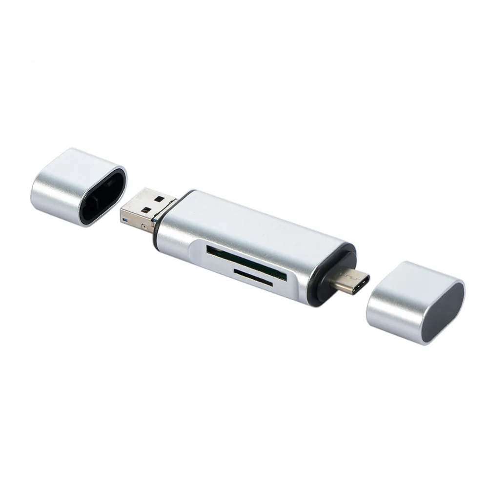 Алюминий сплав все в 1 USB3.0 Тип C устройство для чтения карт SD карта памяти Micro SD кард-ридер USB-C и Micro USB Android телефон OTG слот для карт памяти Писатель - Цвет: Серебристый