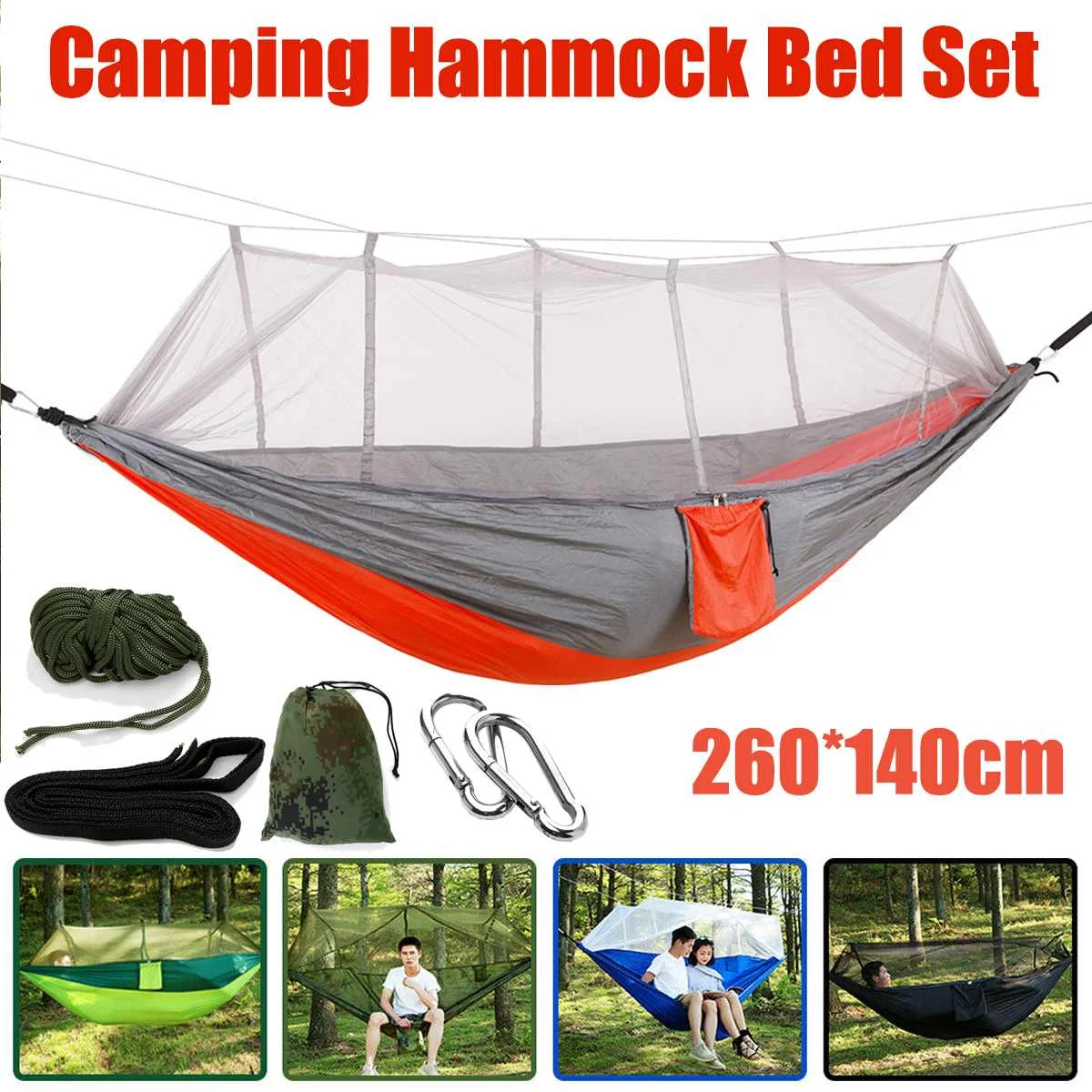 

Double Person Hammock Camouflage Swing Hanging Nylon Sleeping Bed Camping lazy bag Sleeping bags With Mosquito Net