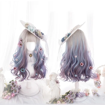 

MANWEI 55CMLolita Foggy gradient Mixed Blonde Long Curly Omrbe Bangs Halloween Cute Party Synthetic Cosplay