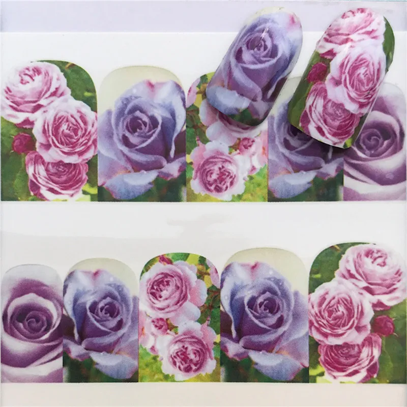 5 шт стикер для дизайна ногтей Чернила акварель Роза Цветок Наклейка s для ногтей Лаванда переводная вода наклейка s наклейки