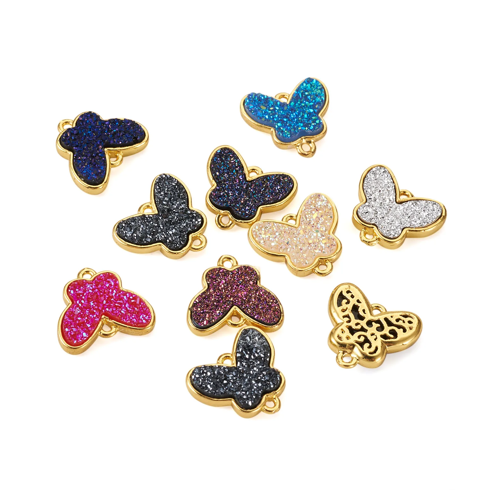 32Pcs Butterfly Brass Links Connectors Sequin Resin Charms Pendants Mix Color for DIY Necklace Earring Bracelet Jewelry Findings