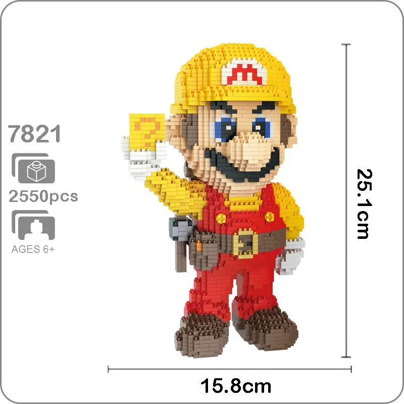 2550 шт. 7821 Игра Супер Марио желтый Марио фигурка 3D модель DIY Алмаз Мини Строительные маленькие блоки кирпичи игрушка без коробки