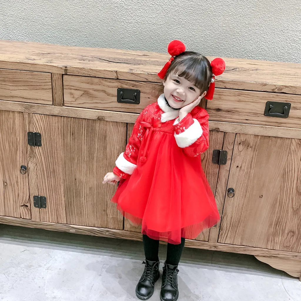 Новогоднее детское платье для девочек Детские платья принцессы с длинными рукавами в китайском стиле для девочек roupas de crianca meninas