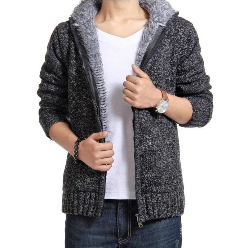 Мужской свитер, пальто, новинка, толстый теплый свитер с капюшоном, кардиган, свитер, куртки, мужская кашемировая шерстяная подкладка, флисовая верхняя одежда на молнии