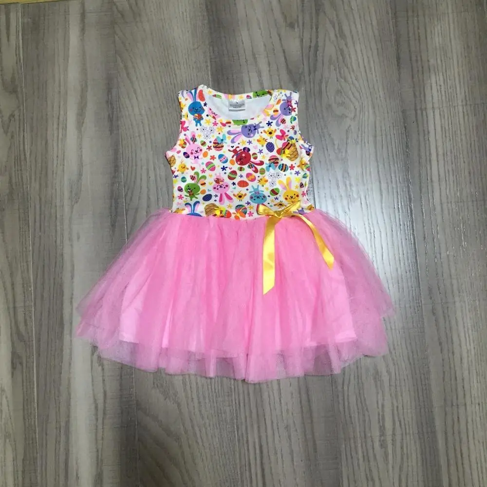 Najtaniej Dziewczynek wielkanocne ubrania dziewczyny wiosna gauzy spódnica dziewczyny z krótkim rękawem bunny sukienka z nadrukiem