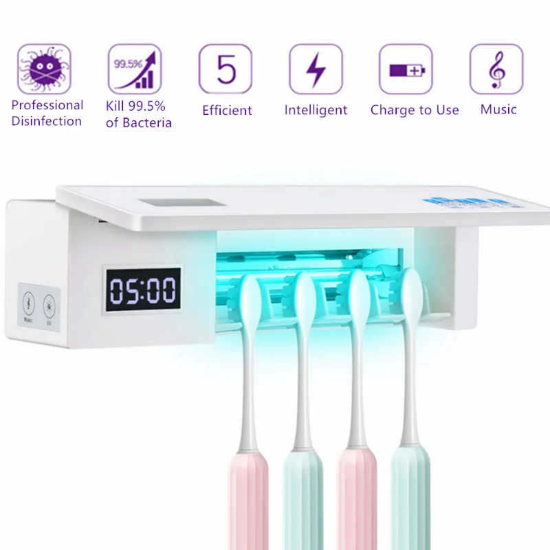 1Pc Electric Toothbrush UV Sterilizer Wall Holder 4 Brush Holder Toothpaste Dispenser Music Playback Bathroom Accessories Set
