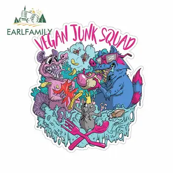 

EARLFAMILY 13cm x 11.7cm for Vegan Junk Squad Waterproof Decoration Car Stickers Cartoon Personality Surfboard VAN Windows Decal