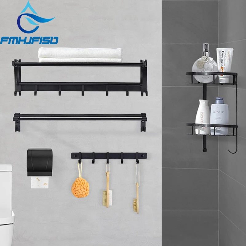 

FMHJFISD Matte Black Bathroom Hardware Sets Toilet Brush Holder Paper Holder Towel Bar Shelf Holders Hooks Bath Hardware Sets
