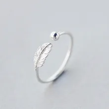 Simple Fashion Silver Color Cute Elegant Feather Adjustable Ring Fine Jewelry Ring For