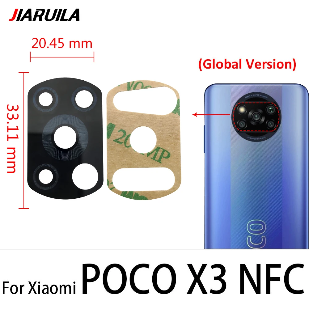 NEW Rear Back Camera Glass Lens For Xiaomi POCO X3 NFC Global Version  Camera Glass With Cover Frame Holder With Glue Adhesive