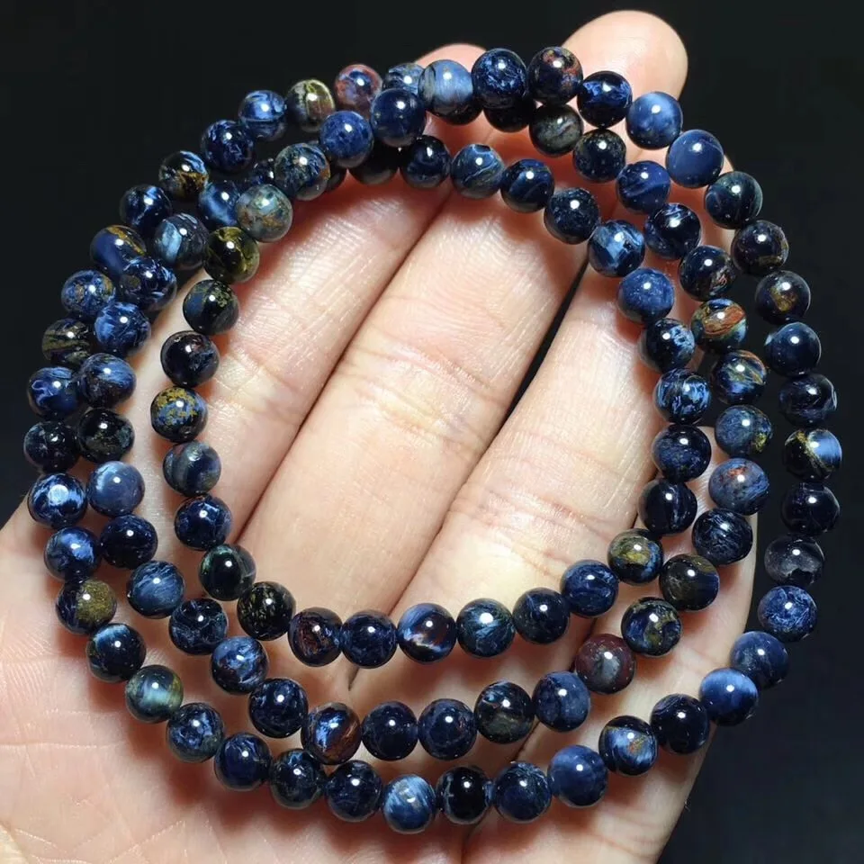 

5.4mm Genuine Natural Blue Pietersite Bracelet For Women Men Lucky Gift Firework Stone Namibia 3 Laps Round Beads Jewelry AAAAA