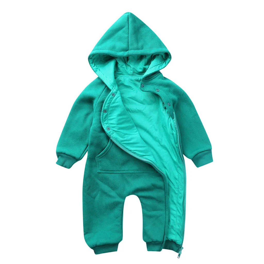 Baby Jumpsuit Coat Clothes Winter Autumn Newborn Infant Baby Boys Girls Solid Hoodie Zipper Jumpsuit Romper Kids Coat Clothes - Цвет: Зеленый