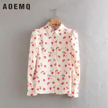 

AOEMQ New Arrival Blouse Women Funny Full Turn-down Collar Women Shirts Casual Slim Lapel Rose Flower Female Shirts Tops