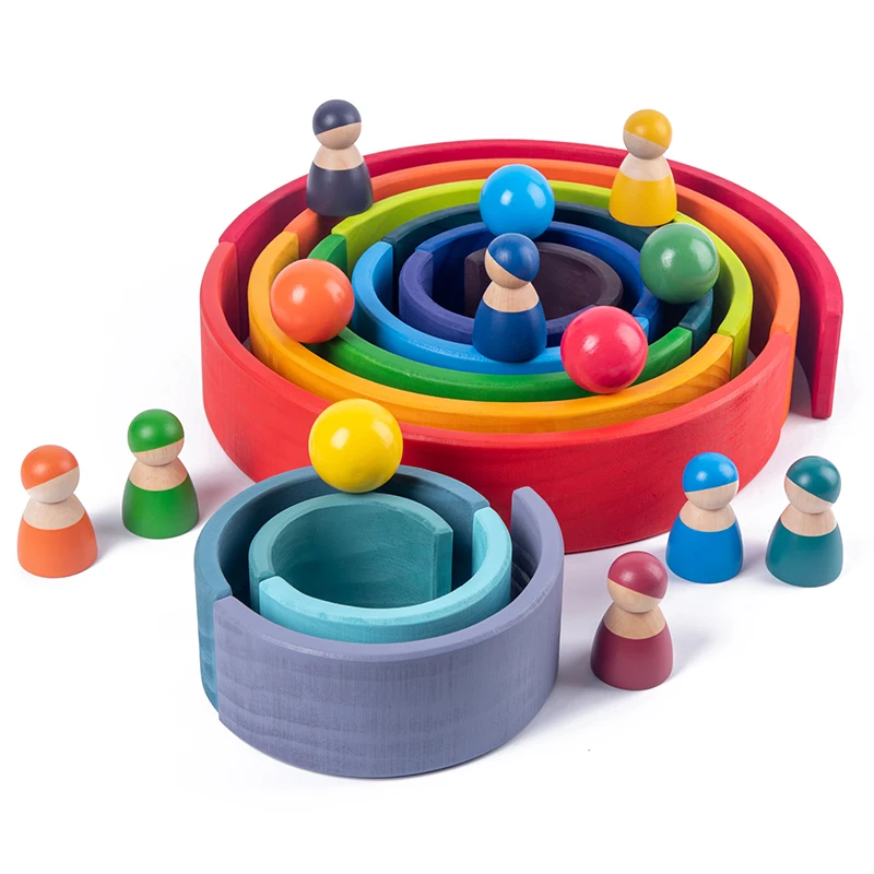 

Montessori Wooden Rainbow Puzzle Colored Arch Bridge Assemble / educational / Toy Building Blocks Set Shapes Sorting Preschool