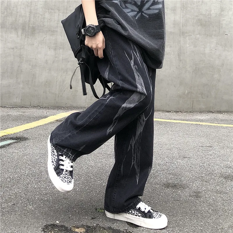 ICCLEK 2021 Light Colored Jeans Men's Jeans High Street Loose Straight Pants Gradient Color Wide Leg Pants Fashion Jeans