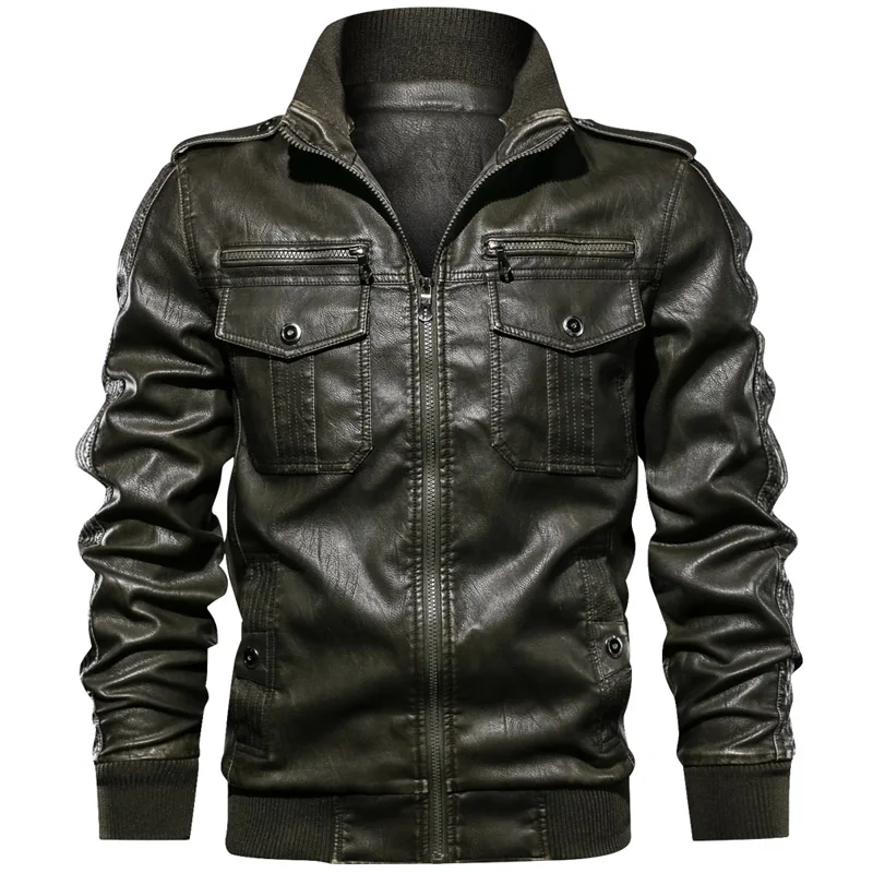 2902 army green Кожаная мужская куртка, модная осенне-зимняя верхняя одежда, байкерские мотоциклетные куртки, Jaqueta De Couro, мужское повседневное пальто из искусственной кожи на молнии - Цвет: 2902 army green