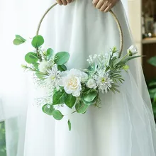 JaneVini розовое Articielle белый Букеты Свадебные зеленый костюм для свадебных церемоний, для невесты Ручной венок искусственный свадебный букет Блан