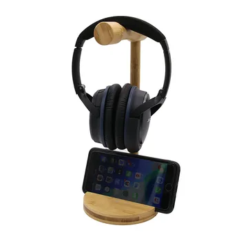 

Universal mobile phone base Holder headphone hanger desktop natural bamboo stand For iPhone 11Pro 7 Bose Beats Sony Game Headset