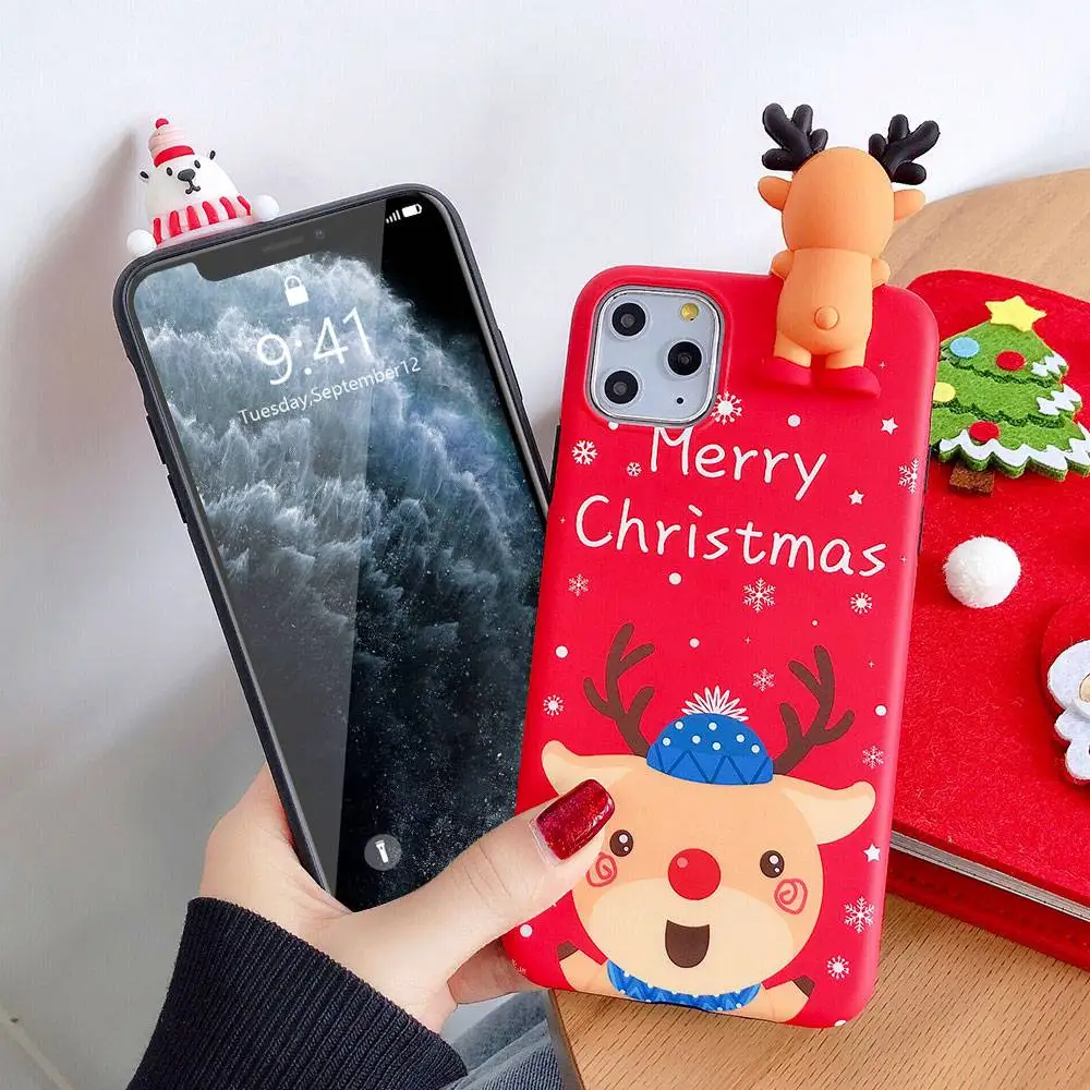 KISSCASE 11 Pro Christmas New Years 3D Snowman Elk Phone Case For iPhone Max 7 XR XS X 6 6S 8 Plus Back Cover Coque |