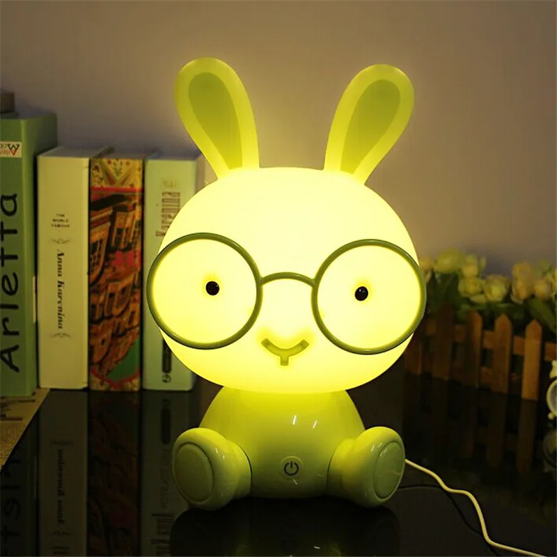 Современный мультфильм очки кролик ночник для детей Детская комната Led Ночной светильник с usb-портом рождественские комнаты прикроватные домашний декор Lig - Цвет абажура: Green