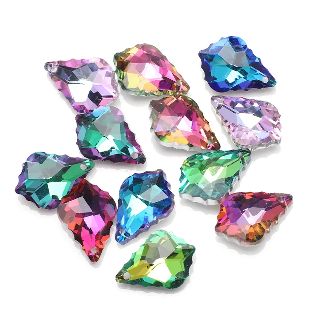 Single Hole Charms Crystal Baroque Pendants Maple Leaf Shape Glass Beads for Jewelry Making Necklace Earrings DIY Best Quality Random mixed