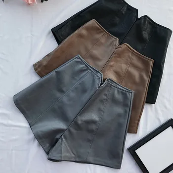 

Women PU Leather High Waist Wide Leg Faux Leather Solid Shorts High Quality Winter Loose PU Shorts Autumn Winter Fshion Short