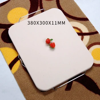 

15'' Pizza Stone Board with Steel Handle Square Dish High Temperature Resistance Ceramic Plate Pizza Baking Pan Pizza Stone Tray