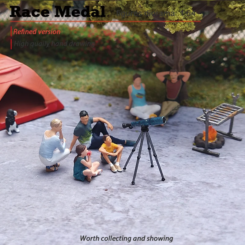

Racemedal 1:643d resin hand-painted figure model night camping barbecue grass scene small man display, static hand