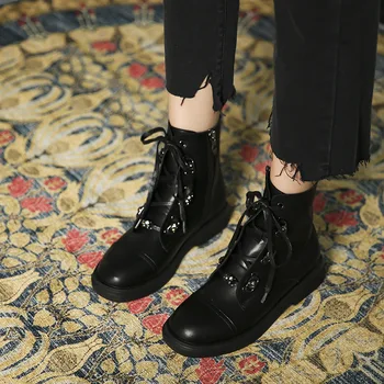 

Women's Pocket Boot Lace Up Ladies Ankle Boots Female Combat Runway Buckle Strap Ankle Boot Woman Platform Shoes Fashion