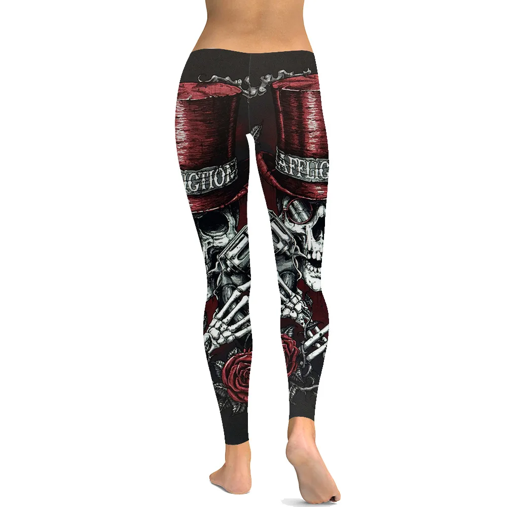 legging FCCEXIO Brand 3D Punk Skull Printed Legging Fashion Gothic Rose Skeleton Pencil Pants Holloweem Sexy Partywear Leggings seamless leggings