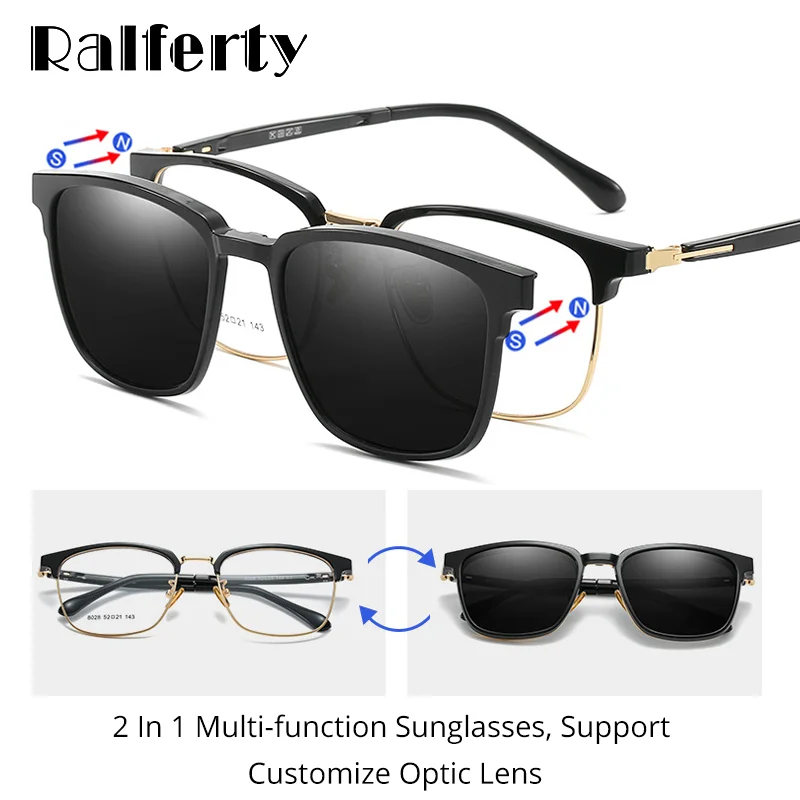 Ralferty 2 в 1 многофункциональная оптическая оправа поляризованные магнитные мужские и женские солнечные очки с клипсой на квадратной оправе Z8028