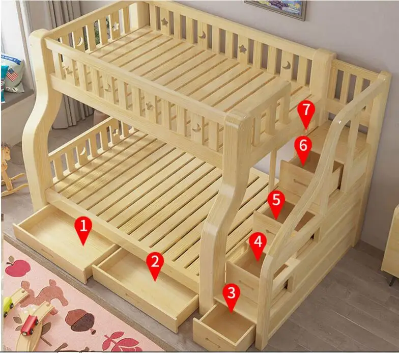 Children's bed upper and lower beds double bunk bed solid wood mother and child adult two storey high low pine stagg