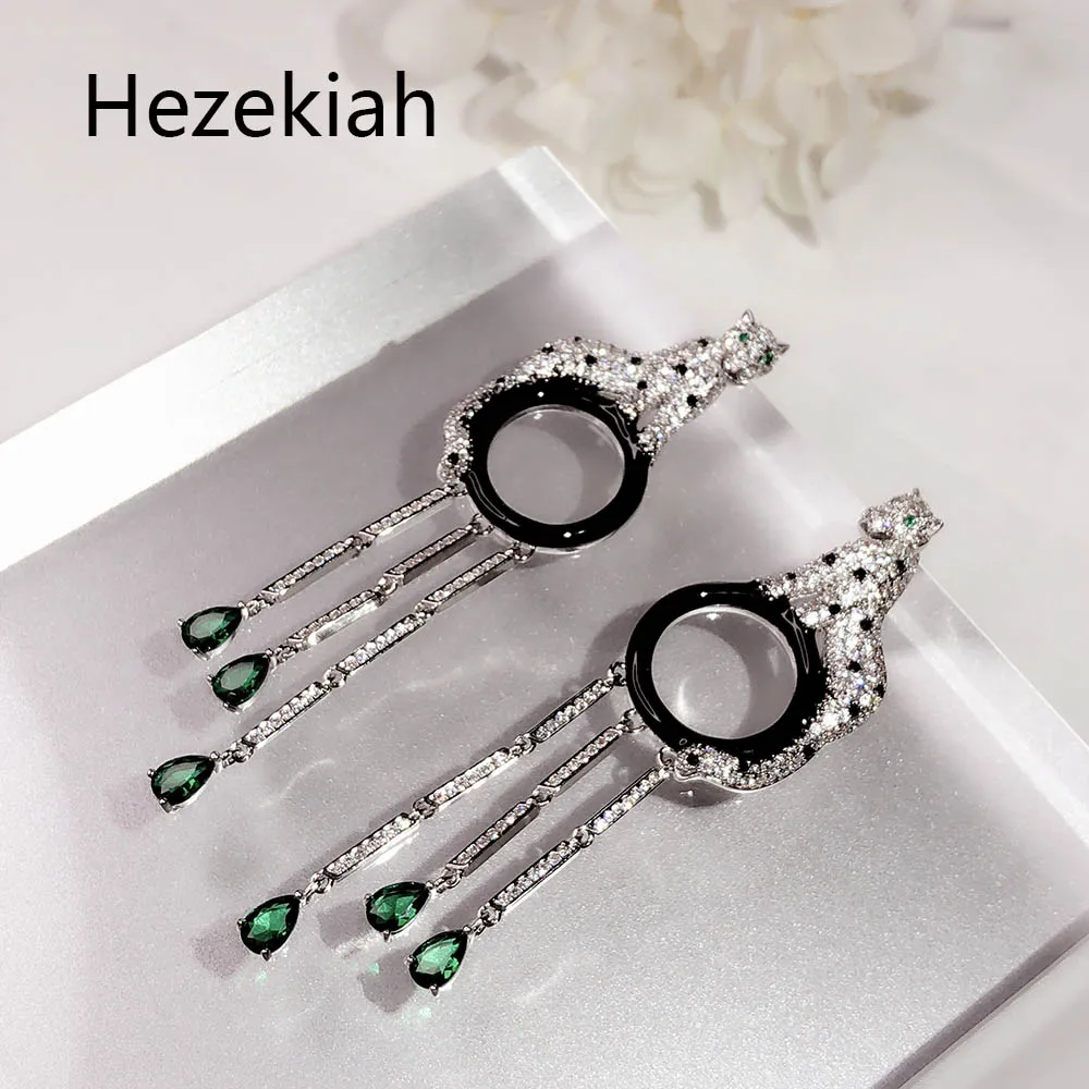 Hezekiah S925 Серебряные леопардовые серьги с кисточками Роскошные высококлассные банкетные серьги французское качество танец