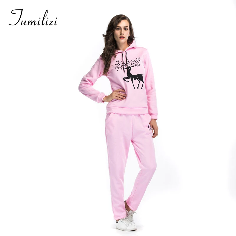 

2020 Christmas Snow Deer Printing Trousers Leisure Tracksuit Piece Outfits Set Top and Pants Women Two Fitness Womens Clothing