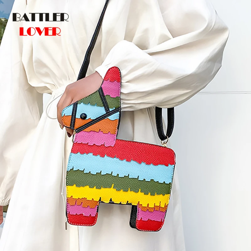 Splicing Horse Shape Crossbody Bag for Women Shoulder Handbag Female Party Clutch Totes Rainbow Cute Purse
