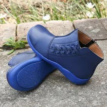 Женские зимние ботинки; ботильоны из искусственной кожи на плоской подошве со шнуровкой и круглым носком; BHD2